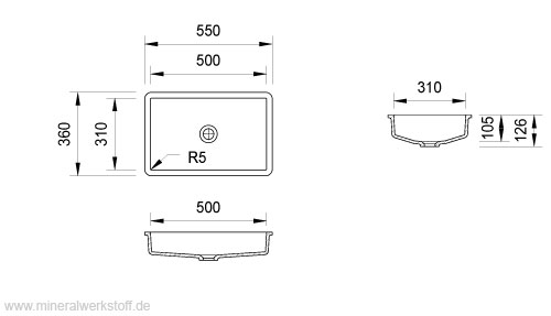 Varicor Waschbecken Modell VP-31-50-10