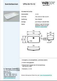 Varicor Waschbecken Modell VP-55-110-14