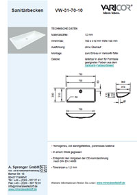 Varicor Waschbecken Modell VW-31-70-10