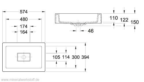 Varicor Waschbecken Modell ASB 48T