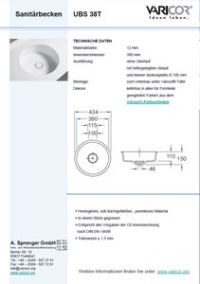 Varicor Waschbecken Modell UBS 38T