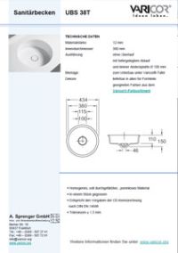 Varicor Waschbecken Modell UBS 38T