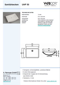 Varicor Waschbecken Modell UHP 50