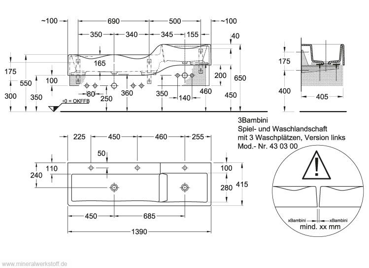 Waschrinne 3Bambini technische Zeichnung
