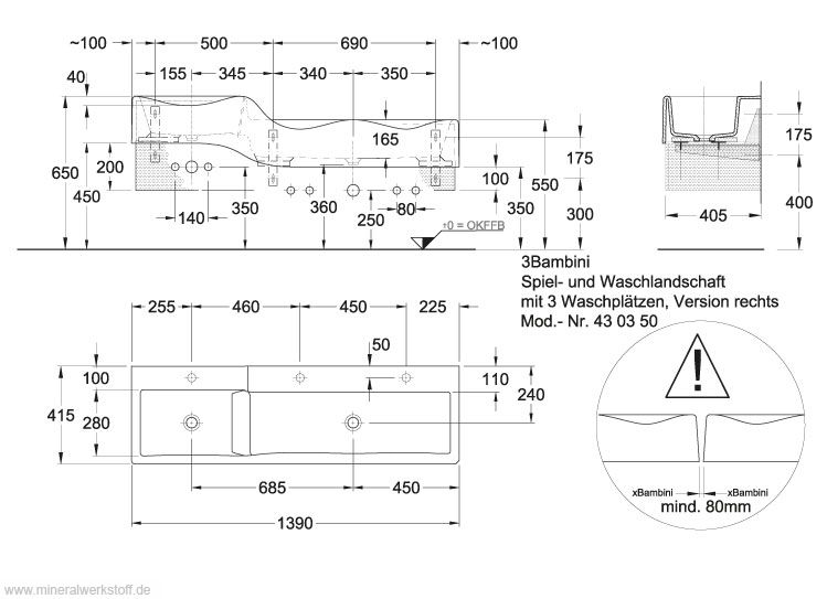 Waschrinne 3Bambini technische Zeichnung