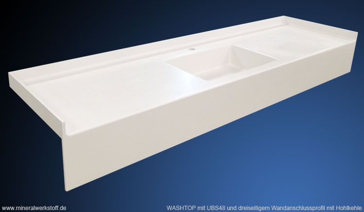 WASHTOP mit UBS48 und dreiseitigem Hohlkehlenanschlussprofil