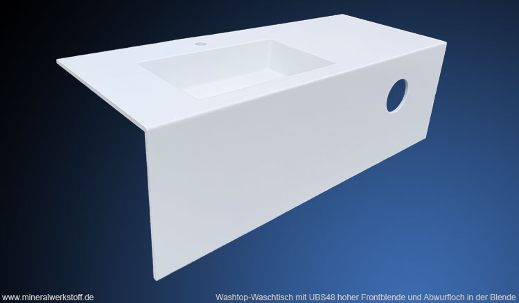 Washtop UBS48 mit hoher Frontblende mit Abwurfloch in der Blende