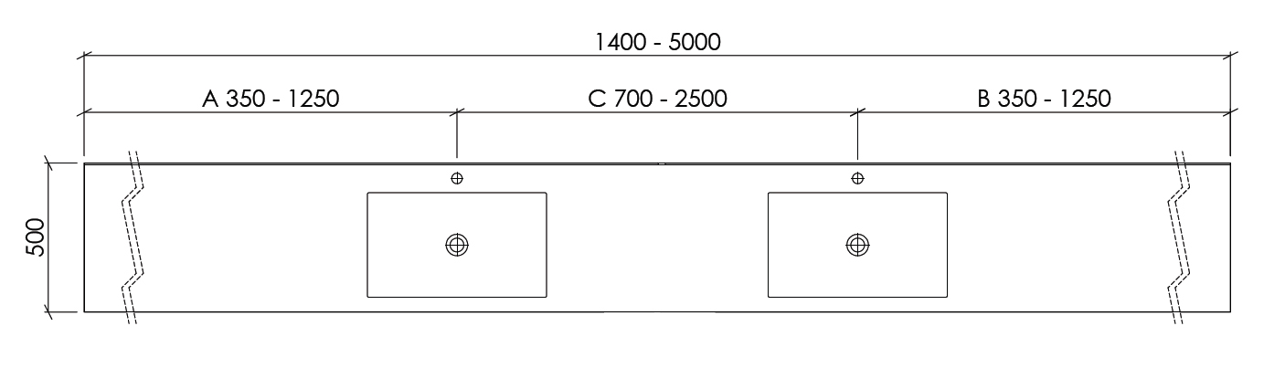 Technische Zeichnung Doppelwaschtisch Varicor Piano60