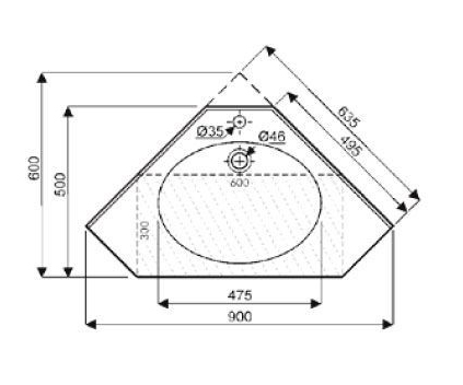 Eckwaschtisch Modell Passo Technische Zeichnung 001