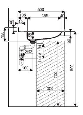 Eckwaschtisch Modell Passo Technische Zeichnung 001