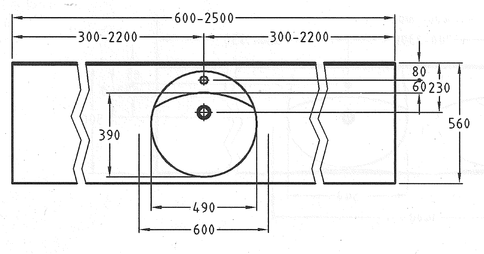 Preciosa Pro Einzelwaschtisch aus Varicor technische Mae 1