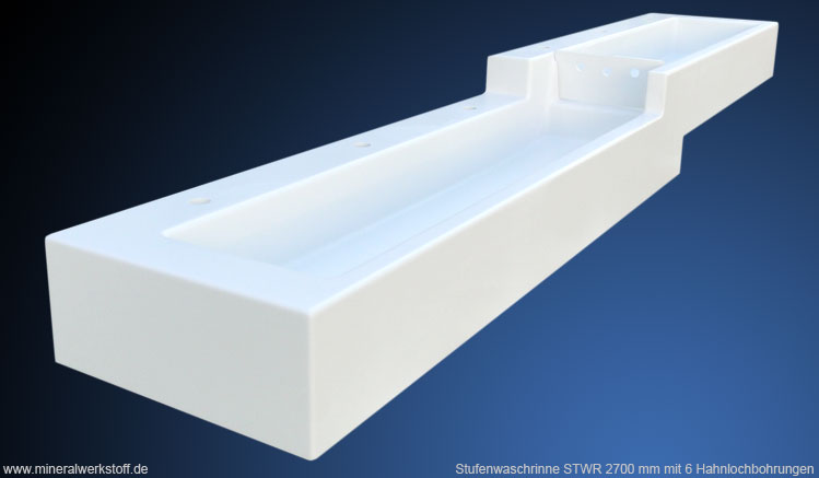 Varicor Stufenwaschrinne STWR 2700mm mit sechs Hahnlochbohrungen