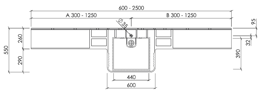 Waschbecken unterfahrbar technische Zeichnung 1 Dejuna Pro