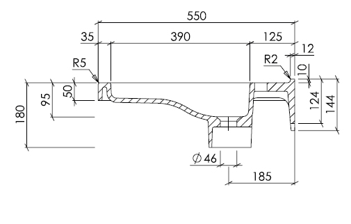 Waschbecken unterfahrbar technische Zeichnung 3 Dejuna Pro